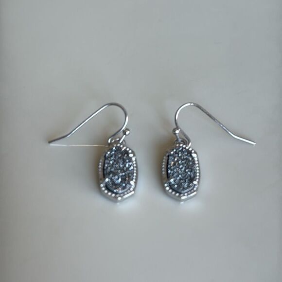 Kendra Scott Signature Lee Rhodium Plated Platinum Drusy Drop Earrings - Picture 2 of 3